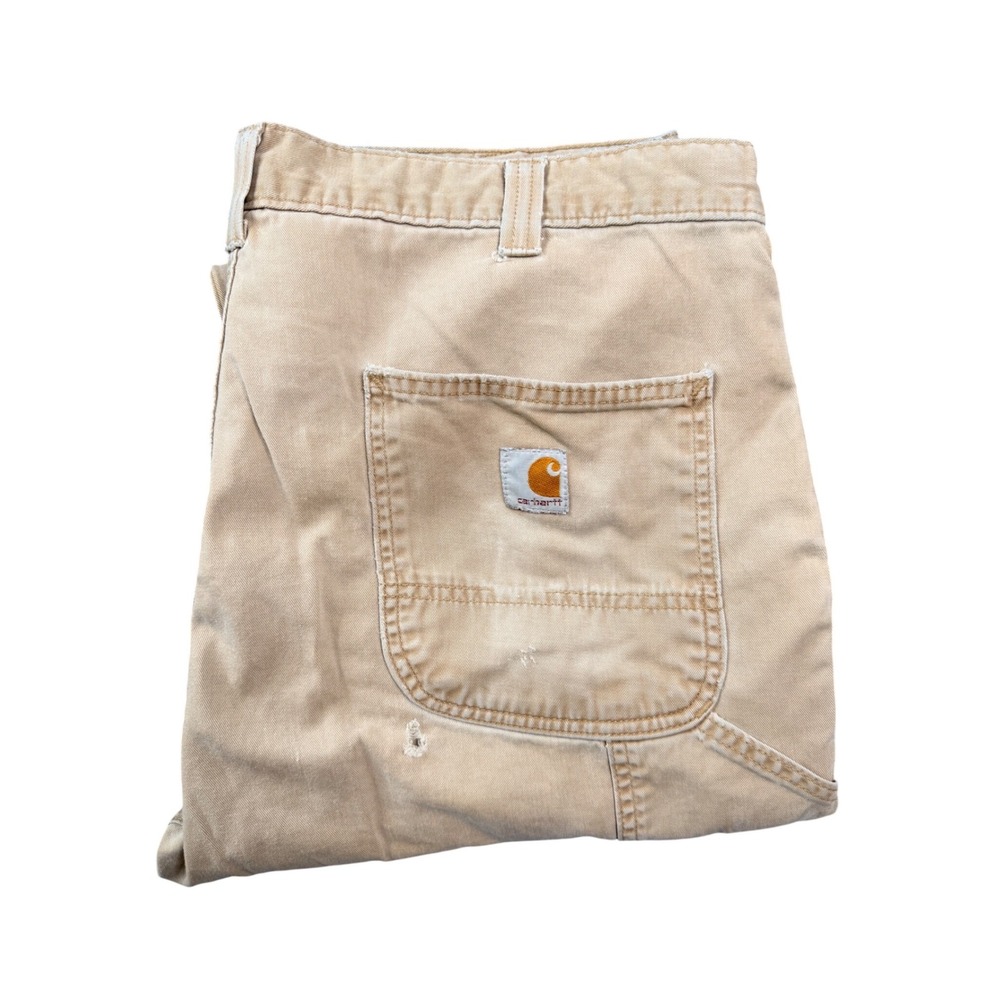 Carhartt B324 DKH Carpenter Pants Mens 38x34 Tan Duck Canvas Distressed